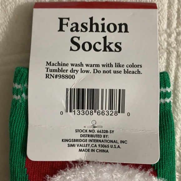 Santa Clause fluffy bearded Santa Christmas socks red stripe trim gold belt - Picture 11 of 11